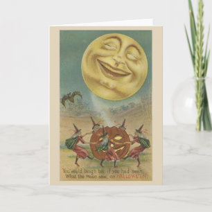 Carte Art vintage de Halloween - lune riante