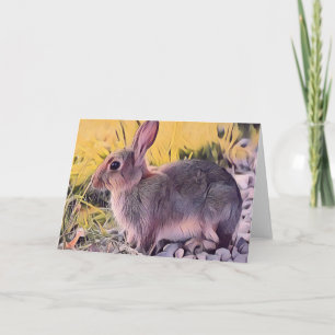 Carte Art vintage lapin brun aquarelle