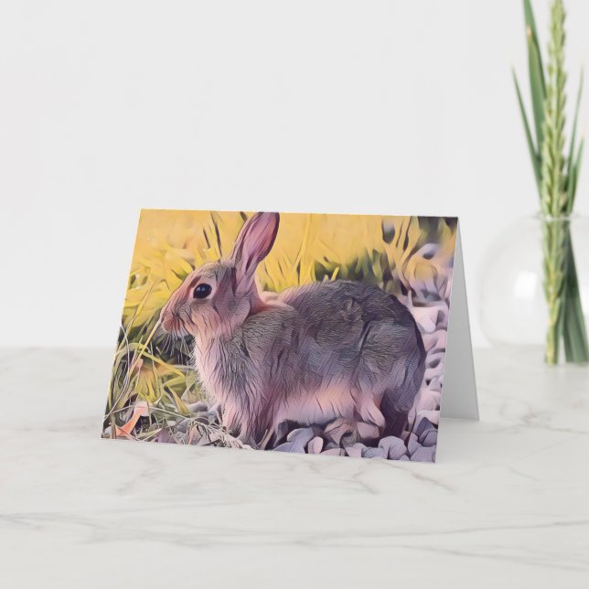 Carte Art vintage lapin brun aquarelle (Devant)