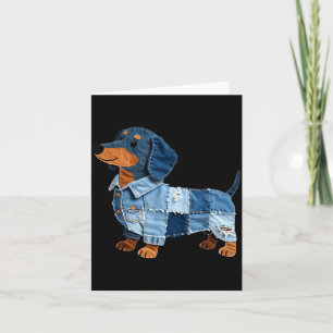 Carte Art vintage patchwork chien teckel en denim 