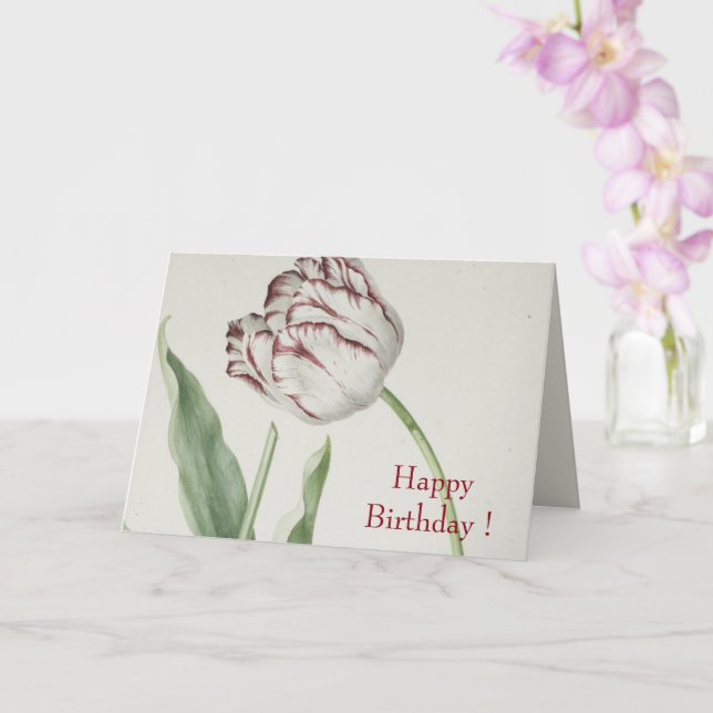 Carte Art vintage, Tulipe blanche et rouge Anniversaire (Orchidée)