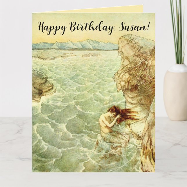 Carte Arthur Rackham Illustration Nymphe sur un rocher (Devant)