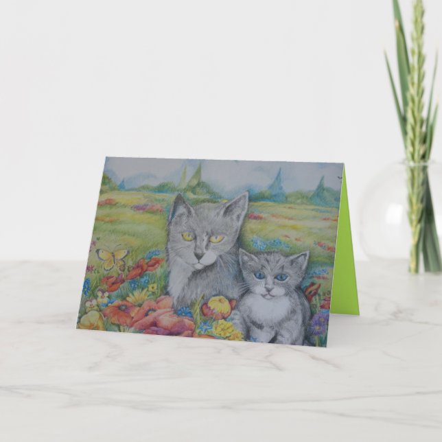 Carte Artistic birthday card with cats and text (Devant)