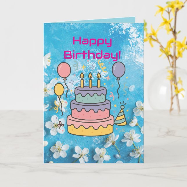 Carte Artistic Blue White Cherry Blossom Birthday Card (Fleur jaune)