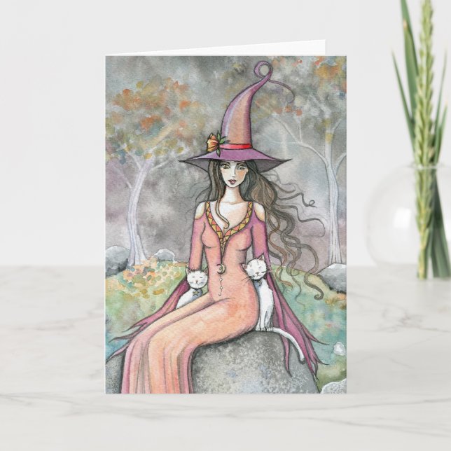 Carte artistique de chat blanc de sorcière d'autom (Devant)