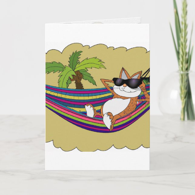 Carte artistique de chat dans un hamac (Devant)
