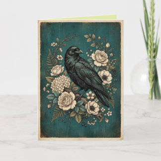 Carte artistique de fleurs boho corbeau mystique