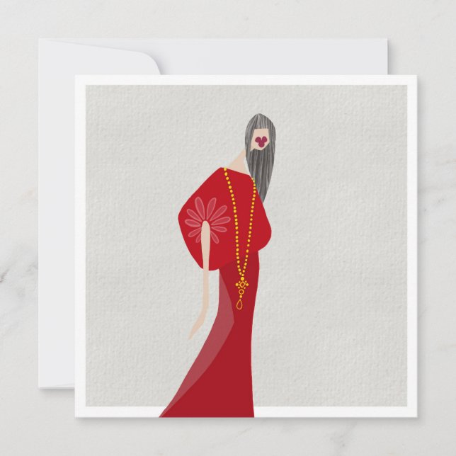 Carte artistique de mode de femme rouge écarlate d (Devant)