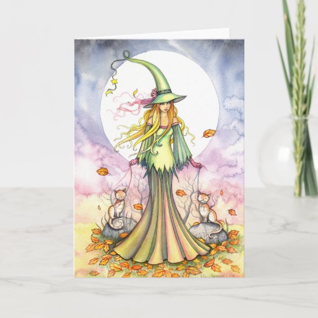 Carte artistique de sorcière et de chat d'Hallowee (Devant)