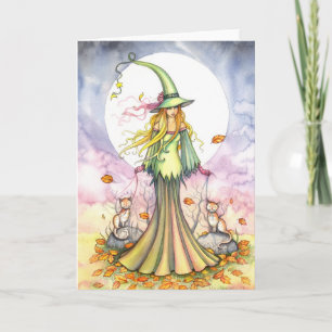 Carte artistique de sorcière et de chat d'Hallowee