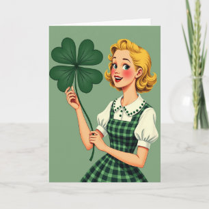 Carte artistique de style rétro blonde chanceuse