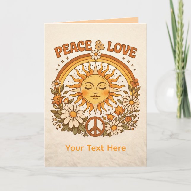 Carte artistique rétro soleil paix et amour (Devant)