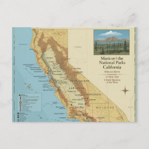 Carte artistique vintage des parcs nationaux de Ca