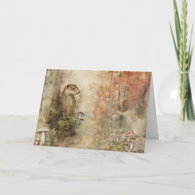 Carte Artsy Woodland Animaux de la faune Otter Salutatio (Devant)