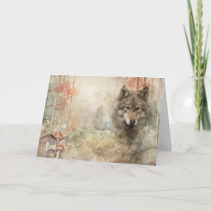 Carte Artsy Woodland Animaux Faune Loup Salutation