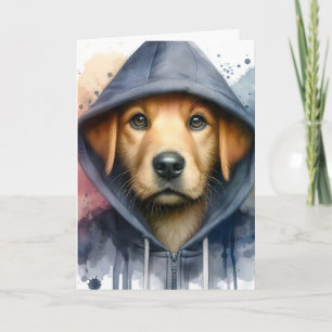 Carte Artwork d'aquarelle Chien Brown dans une plaque Sw