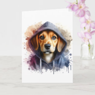 Carte Artwork d'aquarelle Chien Brown dans une plaque Sw