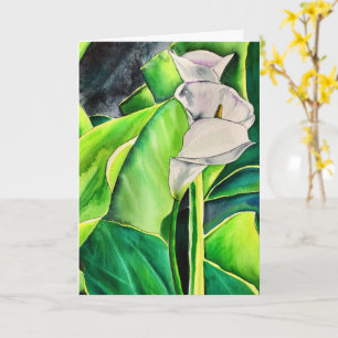 Carte Arum blanc Lily aquarelle tropicale florale
