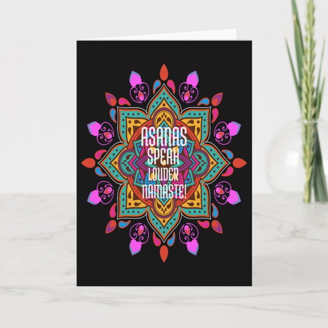 Carte Asanas Flow Plus Fort Avec Vibrant Mandala Namaste (Devant)