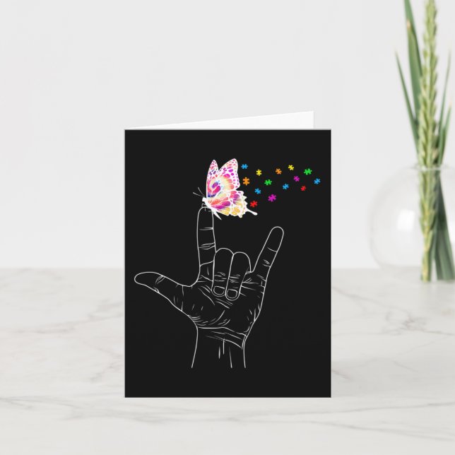 Carte ASL I Love You Hand Sign Language Butterfly Autism (Devant)