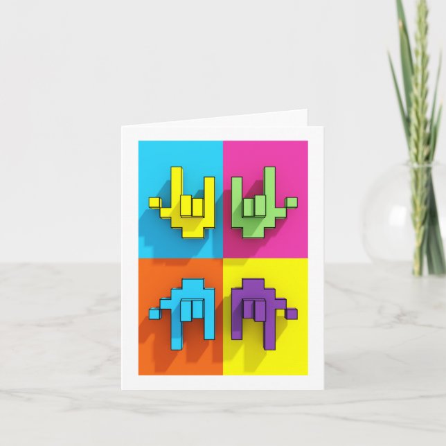 Carte ASL Langue des signes Pixel Love Pop Greeting Card (Devant)