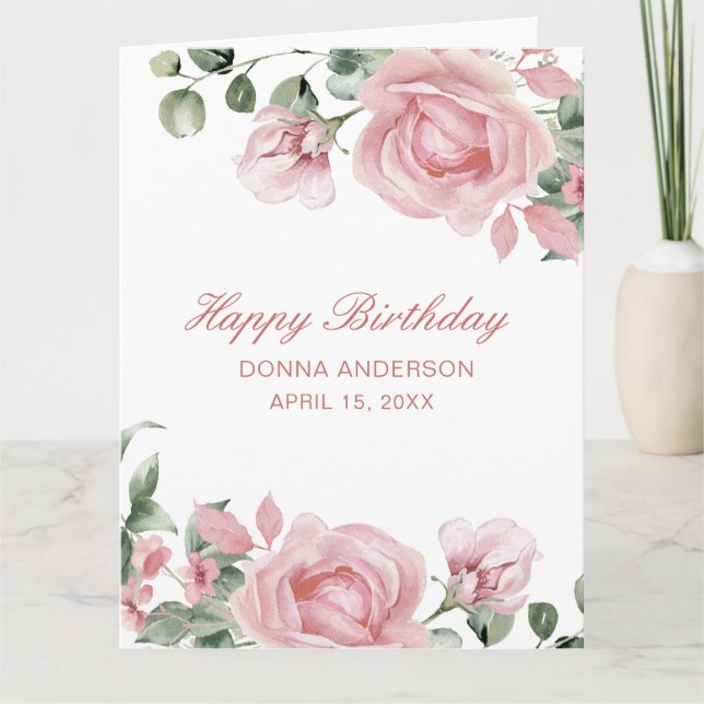 Carte Assiette de fête d'anniversaire à fleurs roses (Devant)