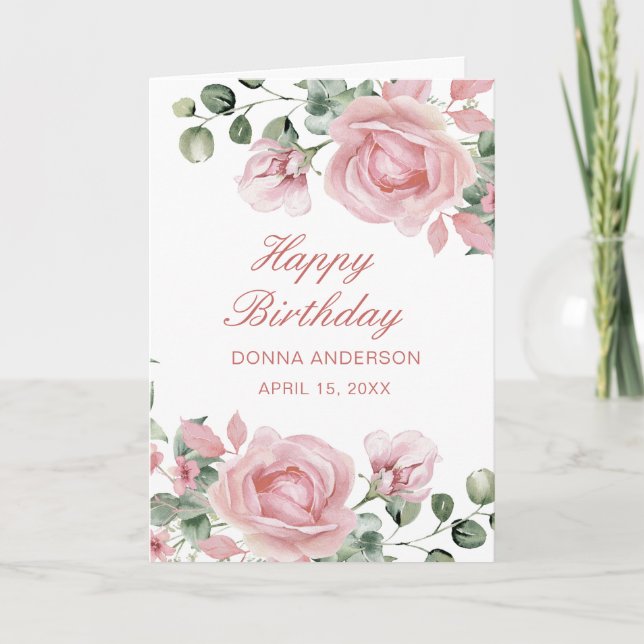 Carte Assiette de fête d'anniversaire à fleurs roses (Devant)