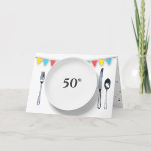 Carte Assiettes et couverts pour 50e anniversaire
