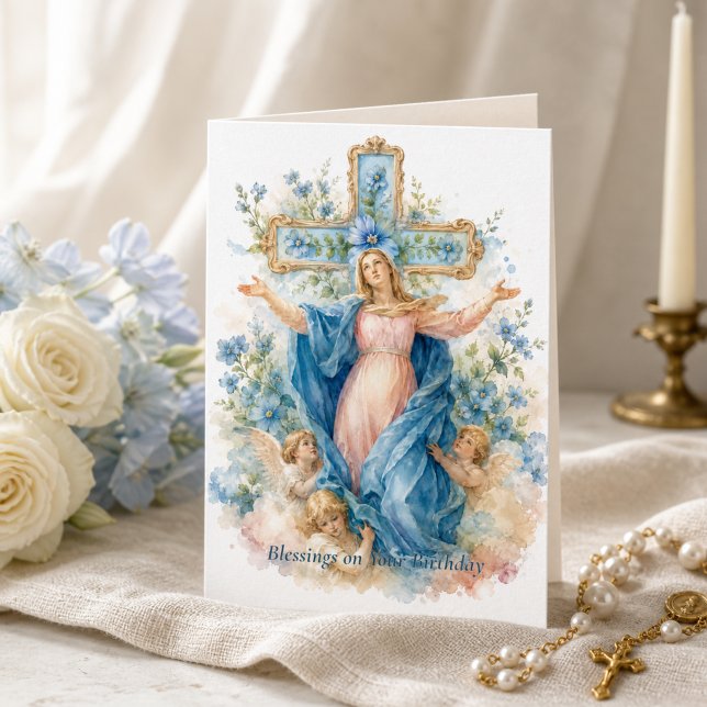 Carte Assomption de Marie Bleu Floral Catholique  (Créateur téléchargé)