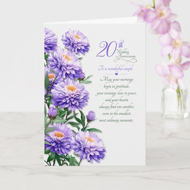Carte Aster violets pour les 20 ans de mariage d'un coup (Orchidée)