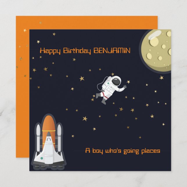 Carte Astronaut Lune Rocket Kids Système solaire Plat am (Devant / Derrière)