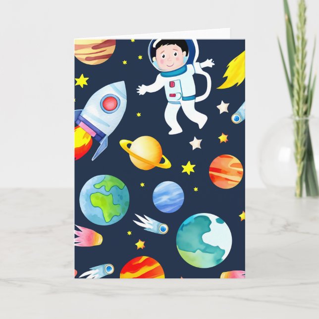 Carte Astronaute dans l'espace Planètes et Fusées Motif (Devant)