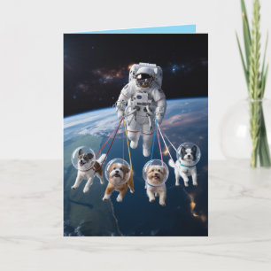 Carte Astronaute Promenade avec le Chien