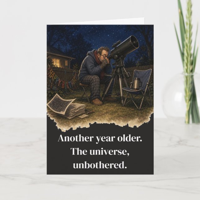 Carte Astronome de jardin rate son propre anniversaire (Devant)
