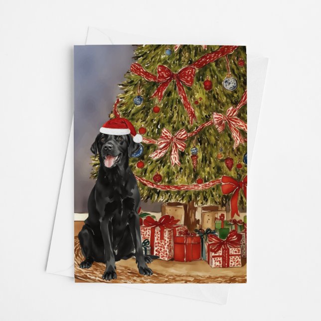 Carte Atelier - Black Lab Aquarelle sous arbre de Noël (Créateur téléchargé)
