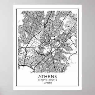 Carte Athènes - Athènes Carte Noir & Blanc Poster