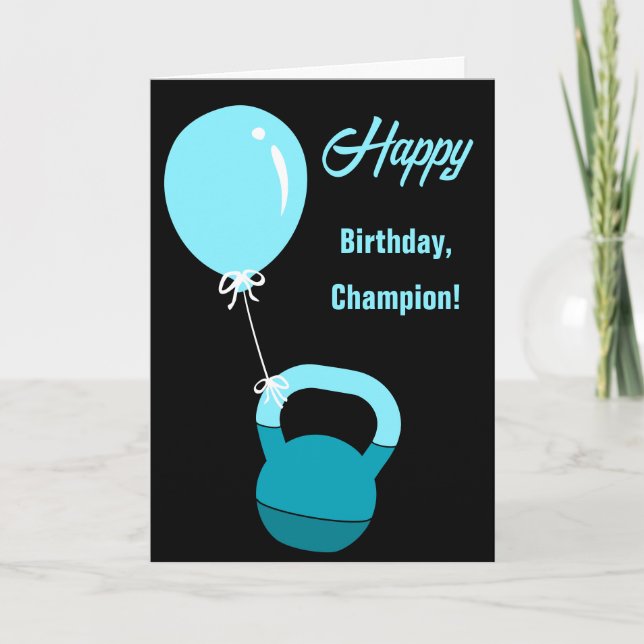Carte Athlete Kettlebell Balloon Happy Birthday Champion (Devant)