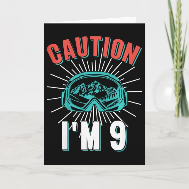 Carte Attention je fais du ski à 9 ans 9ème anniversaire (Devant)