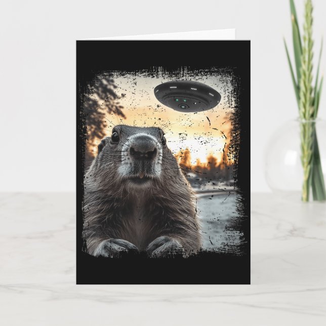 Carte Atterrissage d'aliens de science-fiction Ovni drôl (Devant)