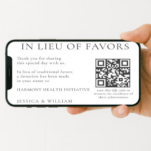Carte Au lieu de faveurs pour la charité de mariage avec
