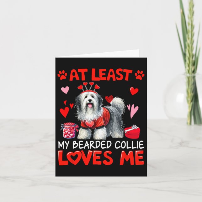 Carte Au moins mon Bearded Collie m'aimant pour la Saint (Devant)
