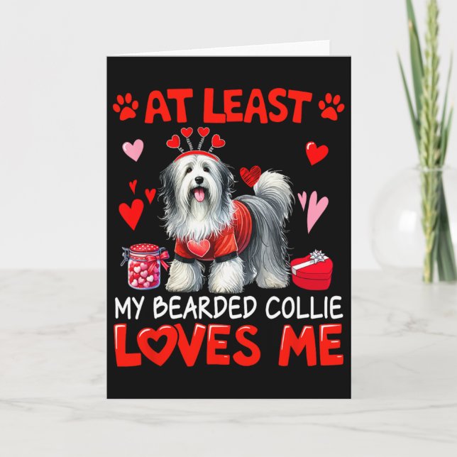 Carte Au moins mon Bearded Collie m'aimant Saint-Valenti (Devant)