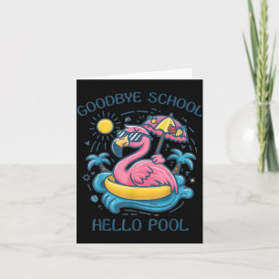 Carte Au revoir école bonjour piscine été flamant rose