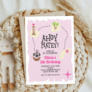 Carte au trésor d'anniversaire de pirate rose
