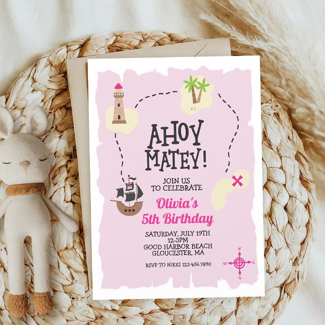 Carte au trésor d'anniversaire de pirate rose (Créateur téléchargé)
