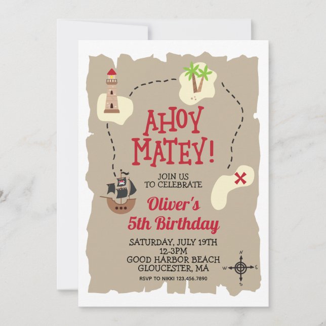 Carte au trésor pirate Invitation d'anniversaire (Devant)
