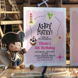 Carte au trésor rose Pirate Invitation d'anniversa