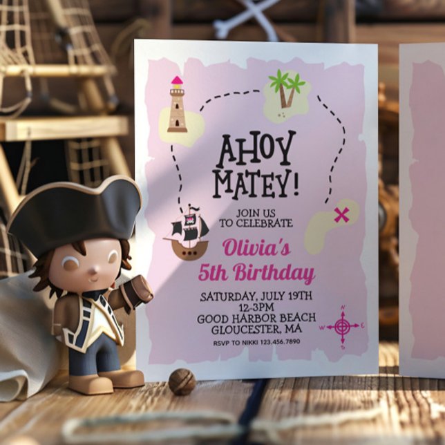 Carte au trésor rose Pirate Invitation d'anniversa (Créateur téléchargé)
