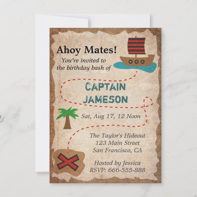 Carte au trésor, Thème Pirate pour Anniversaire (Devant)