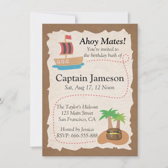Carte au trésor, Thème Pirate pour une fête d'anni (Devant)
